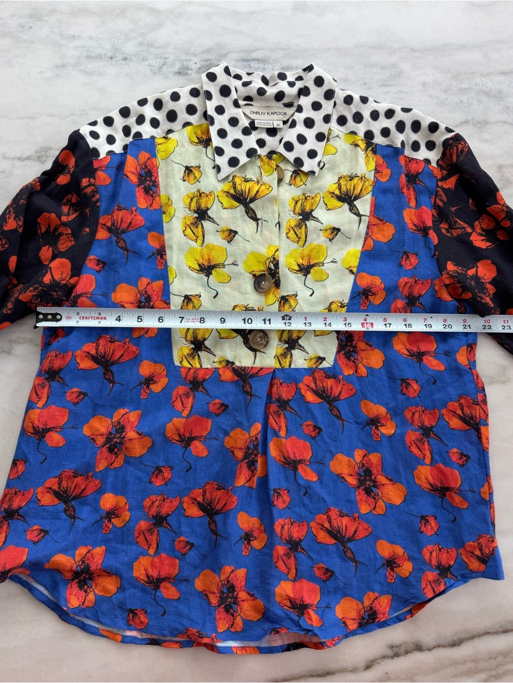 Anthropologie Dhruv Kapoor Coralia Floral Linen Blend Patchwork Shirt Size M - Picture 6 of 13